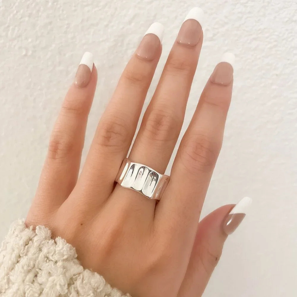 925 Sterling Silver Chunky Ring Thick Band Ring Wavy Ring Modern Ring - Picture 2 of 11